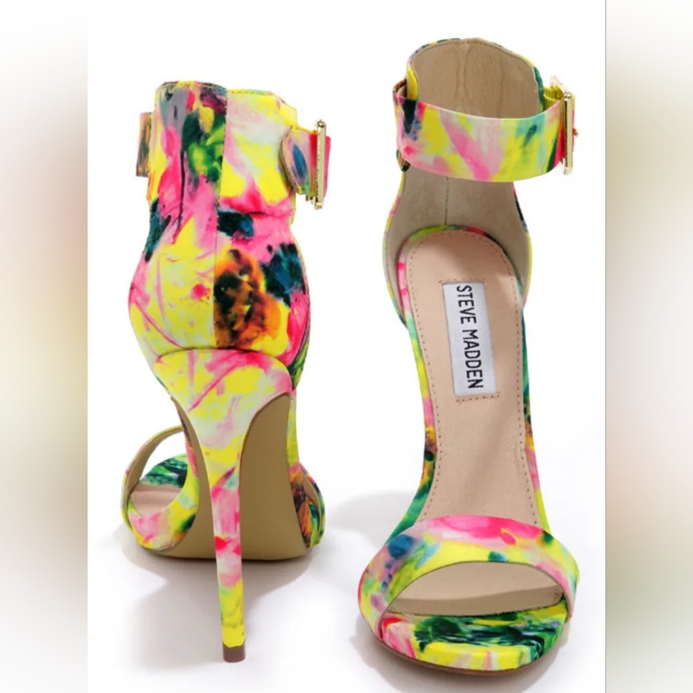 Steve Madden Marlenee Multicolor Patent Open Toe Ankle Strap Heels 6.5